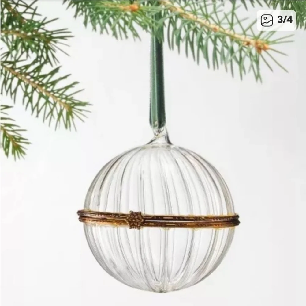 Hearth And Hand Ribbed Glass Ornaments With Hinge and Star Decor
